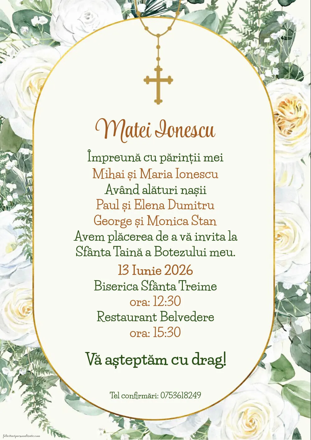 Invitație cu trandafiri