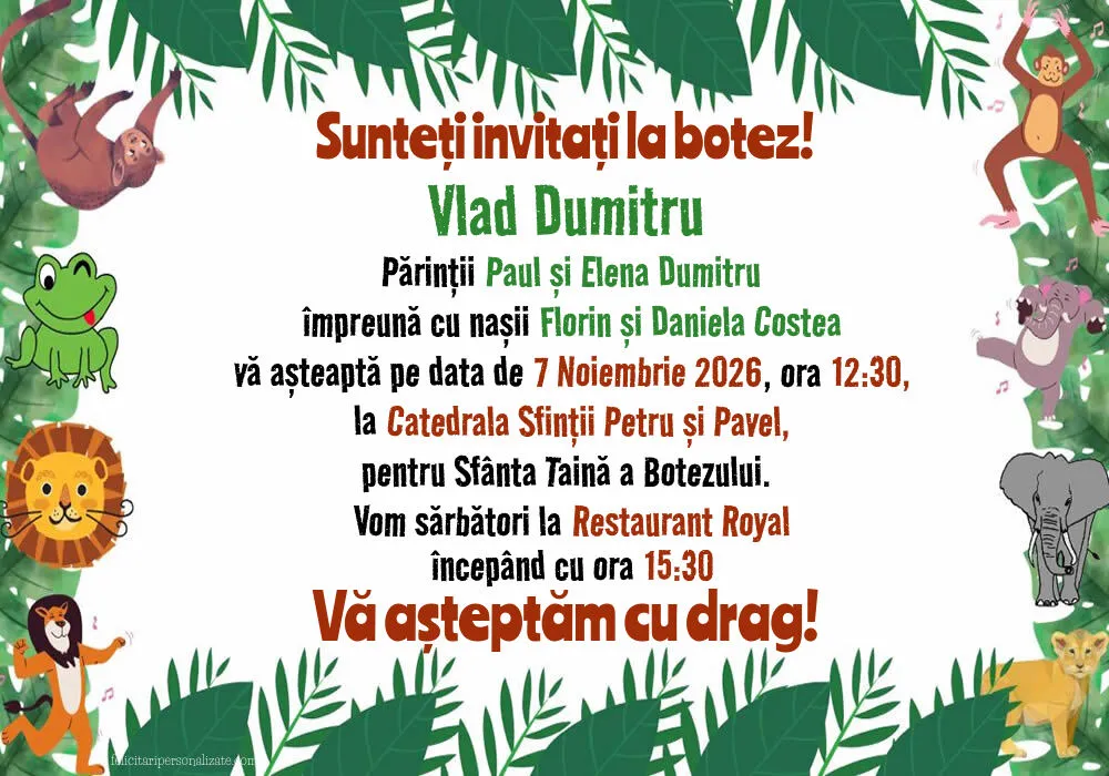 Invitație cu tema jungle