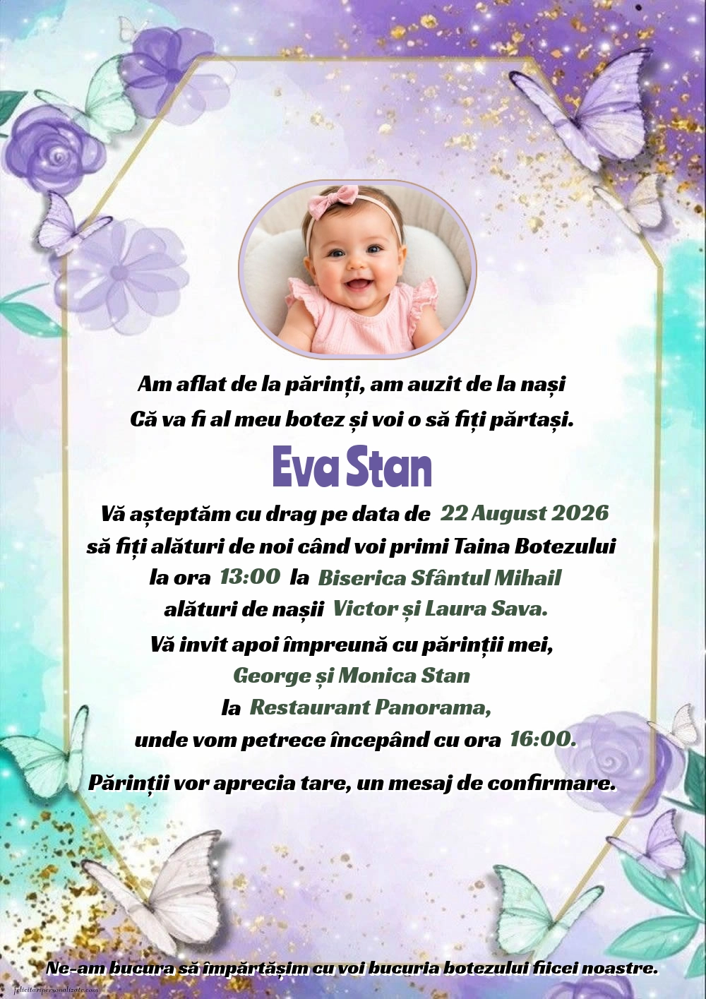 Invitație cu fluturi