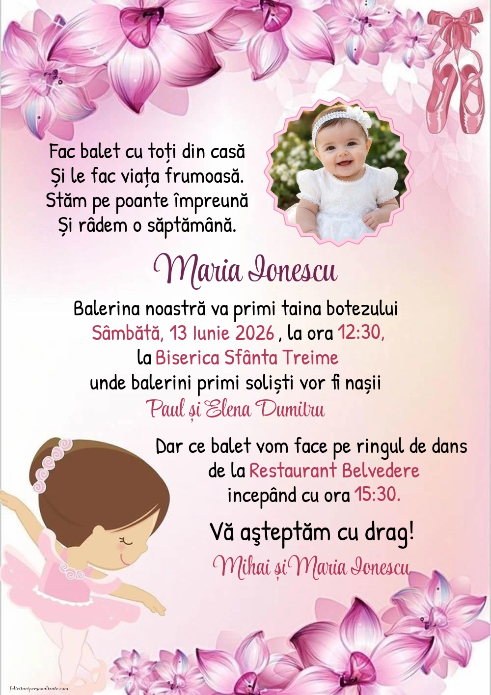 Invitație cu balerină