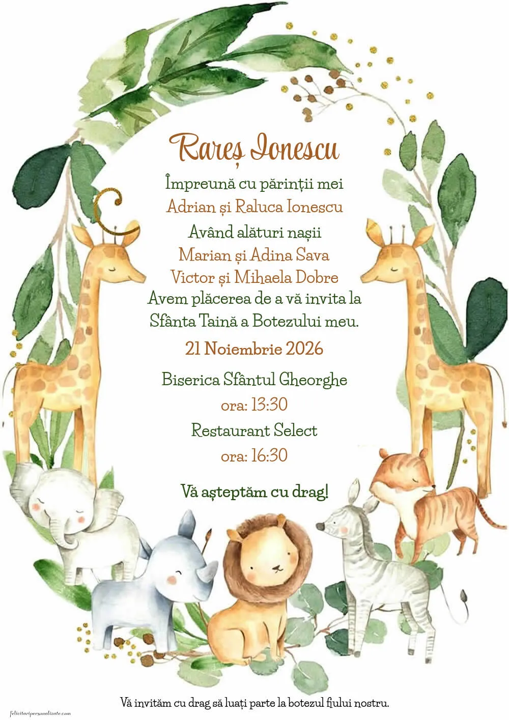 Invitație cu tema jungle