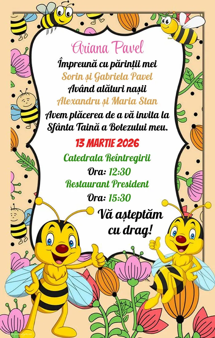 Invitație cu albinuțe