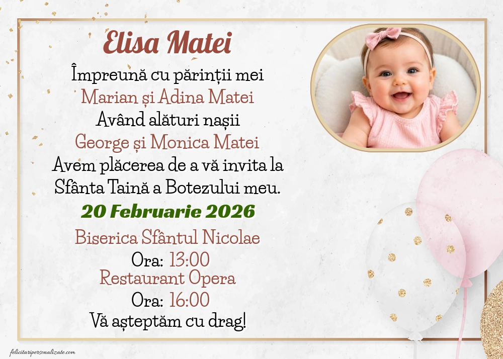 Invitație cu baloane