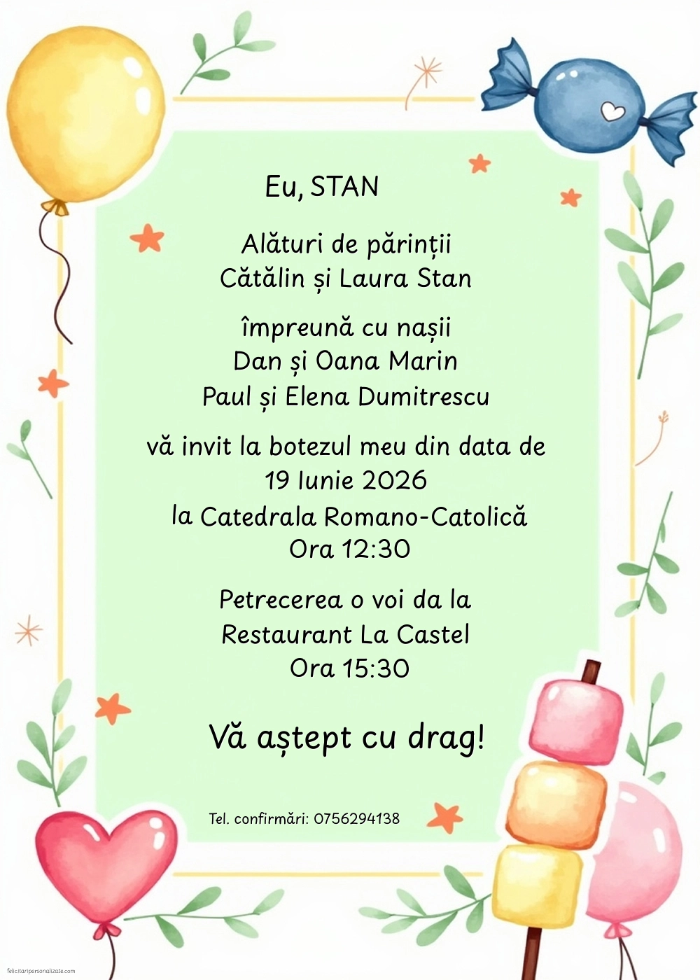 Invitație cu inimioare
