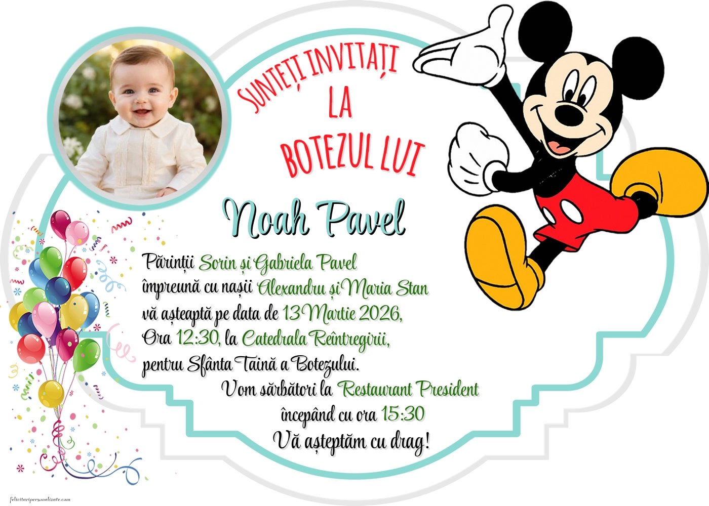Invitație cu Mickey Mouse