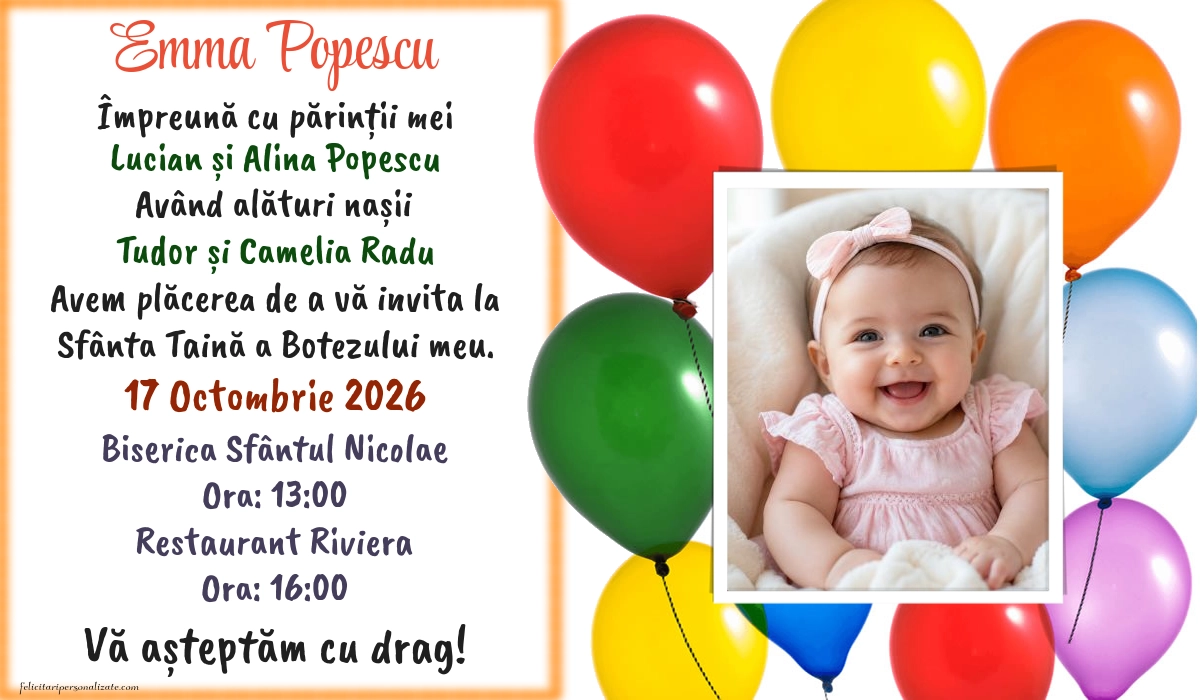 Invitație cu baloane