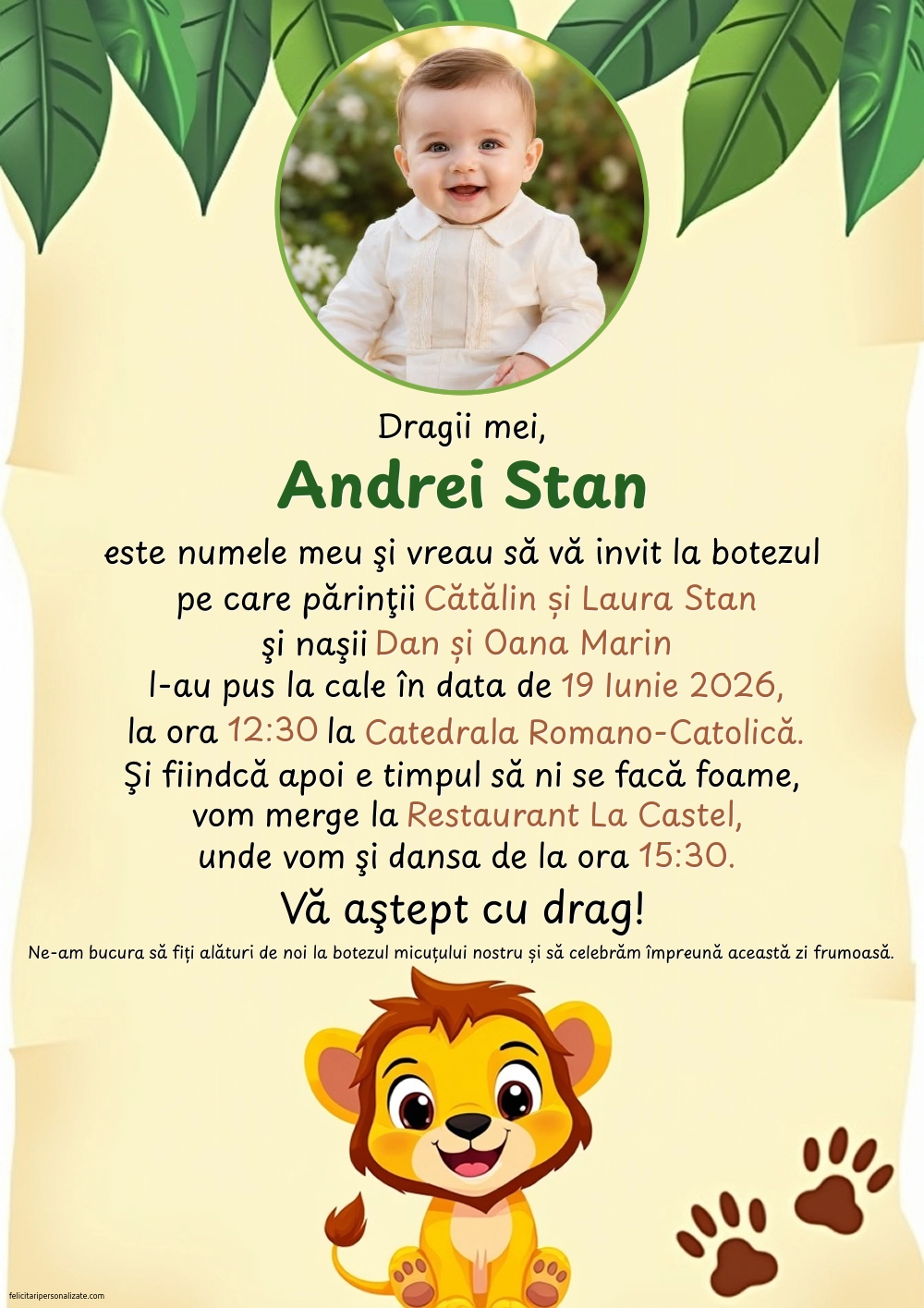Invitație cu tema jungle