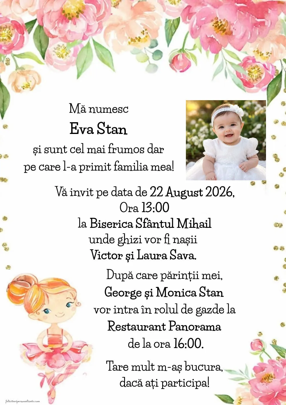 Invitație cu balerină
