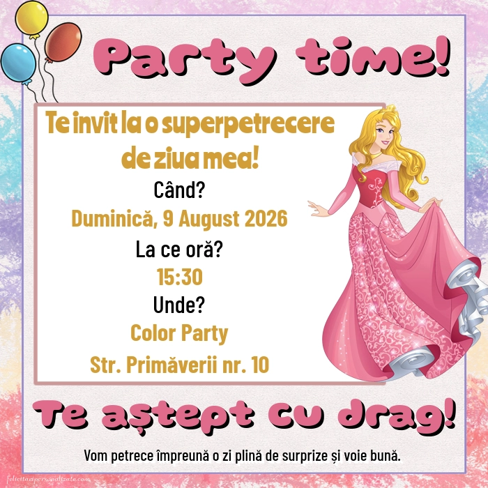 Invitație cu Printesa Aurora