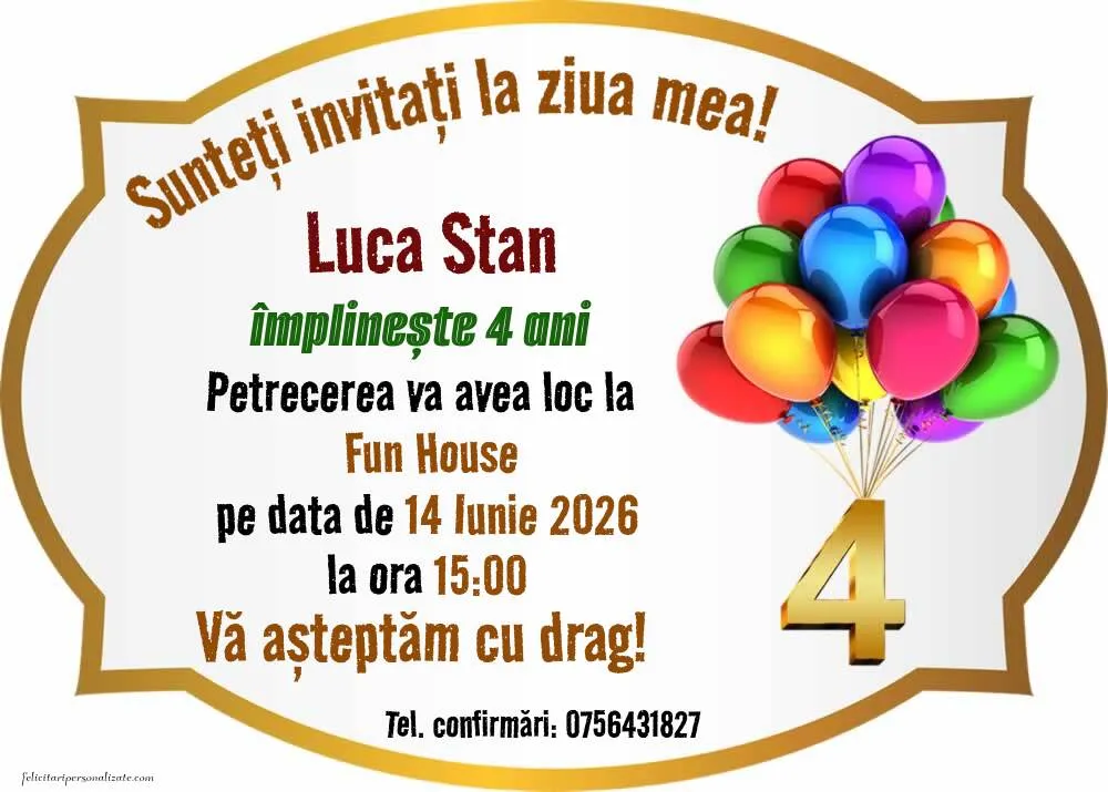 Exemplu completat: Invitație pentru 4 ani