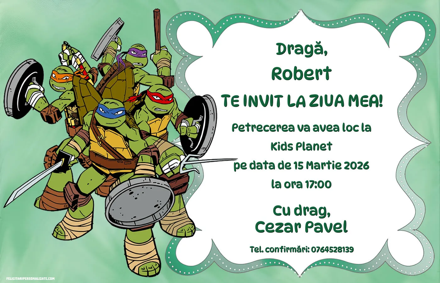 Invitație cu Testoasele Ninja