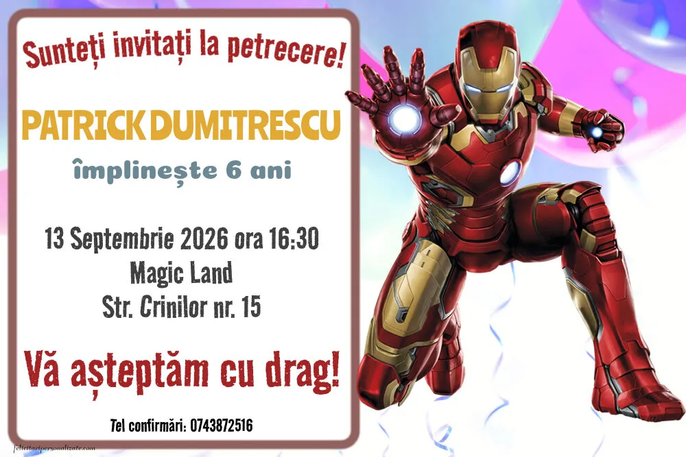 Exemplu completat: Invitație cu Iron Man