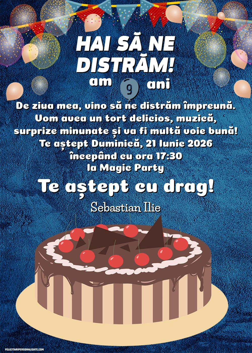 Exemplu completat: Invitație pentru 9 ani