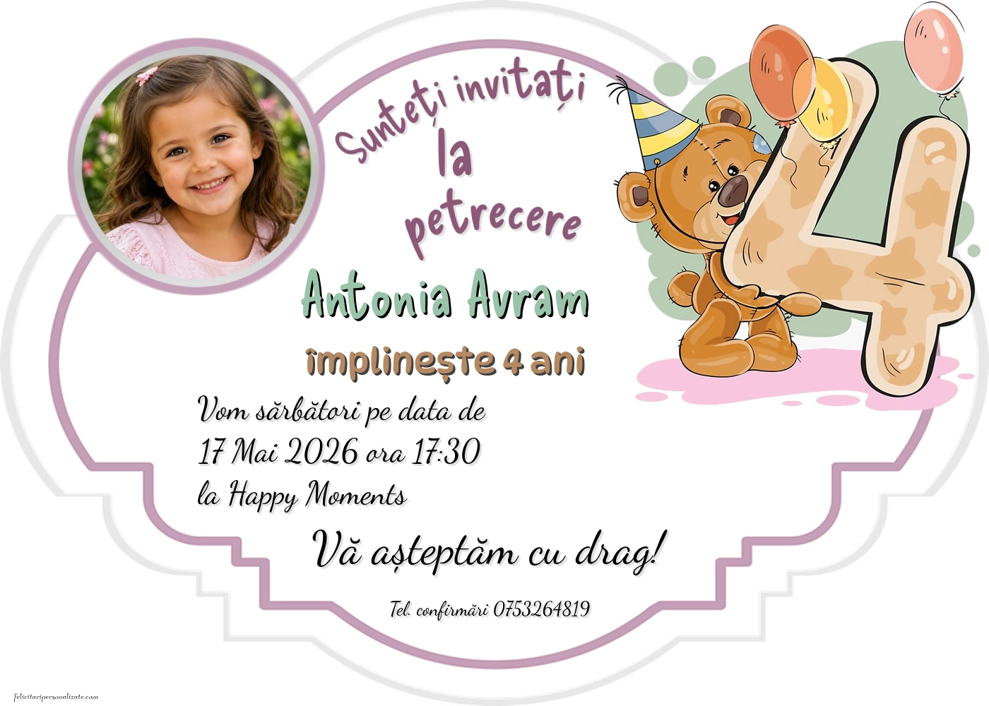 Exemplu completat: Invitație cu Teddy