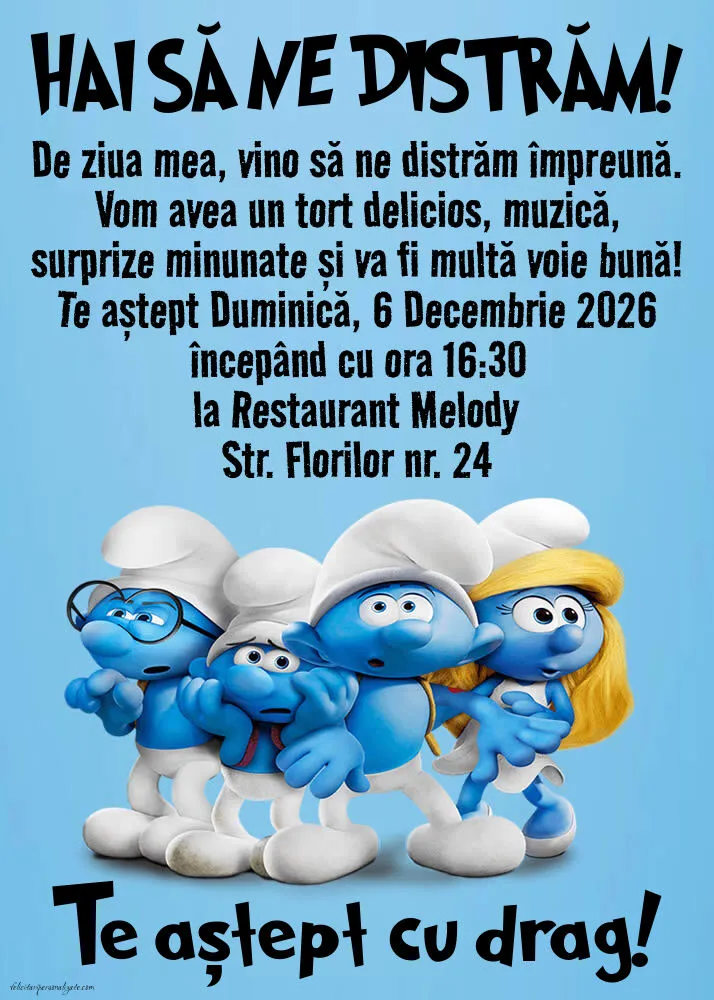 Invitație cu Ștrumfi