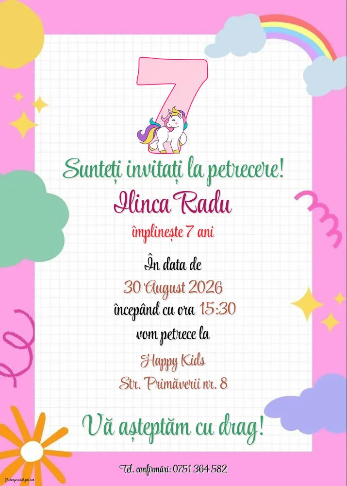 Invitație cu tema curcubeu