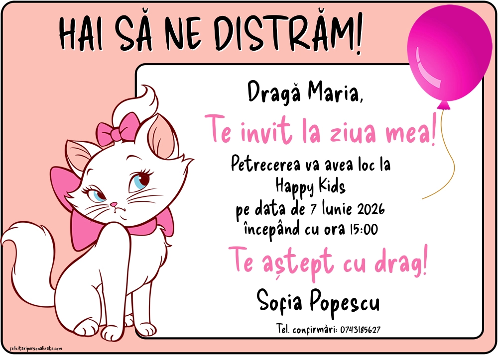 Exemplu completat: Invitație cu Pisicile aristocrate
