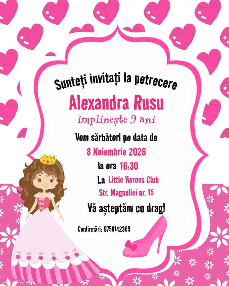 Exemplu completat: Invitație cu prințese
