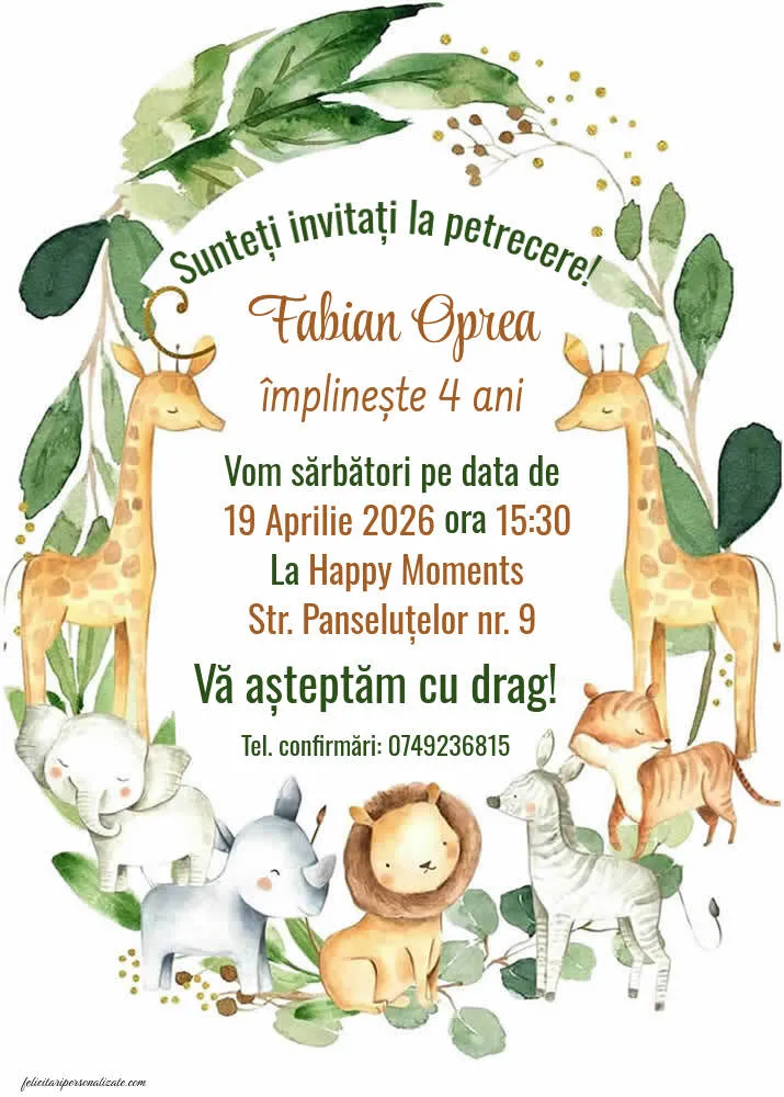 Exemplu completat: Invitație cu tema jungle