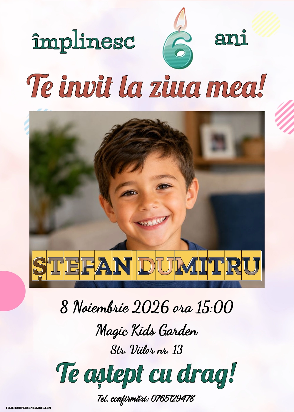 Exemplu completat: Invitație pentru 6 ani