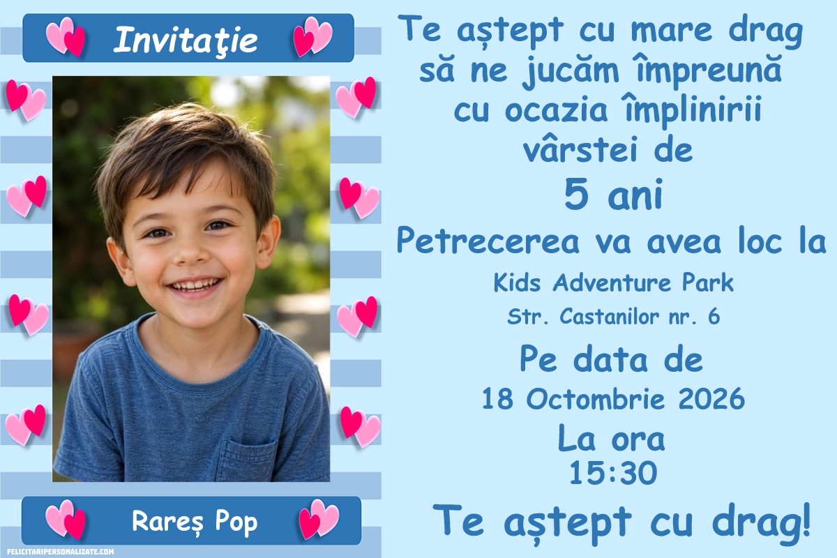 Exemplu completat: Invitație cu inimioare