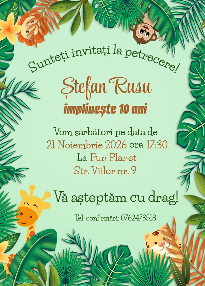 Exemplu completat: Invitație cu tema jungle