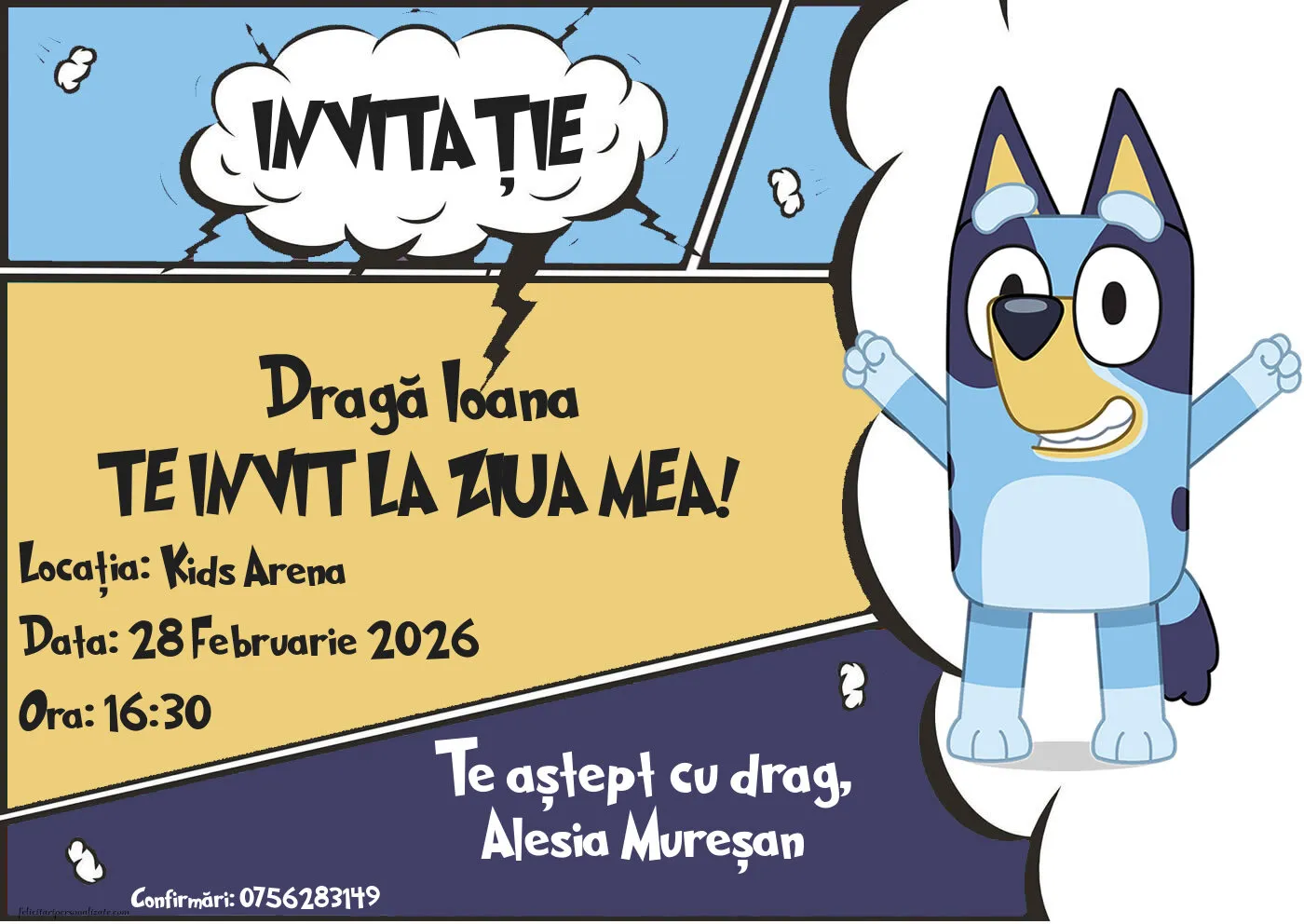 Invitație cu Bluey și Bingo