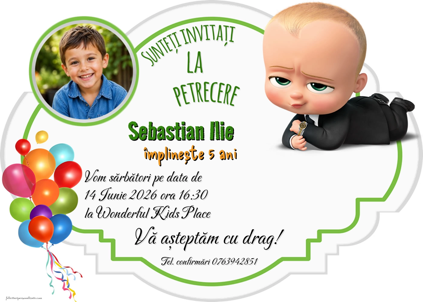 Exemplu completat: Invitație cu Baby Boss