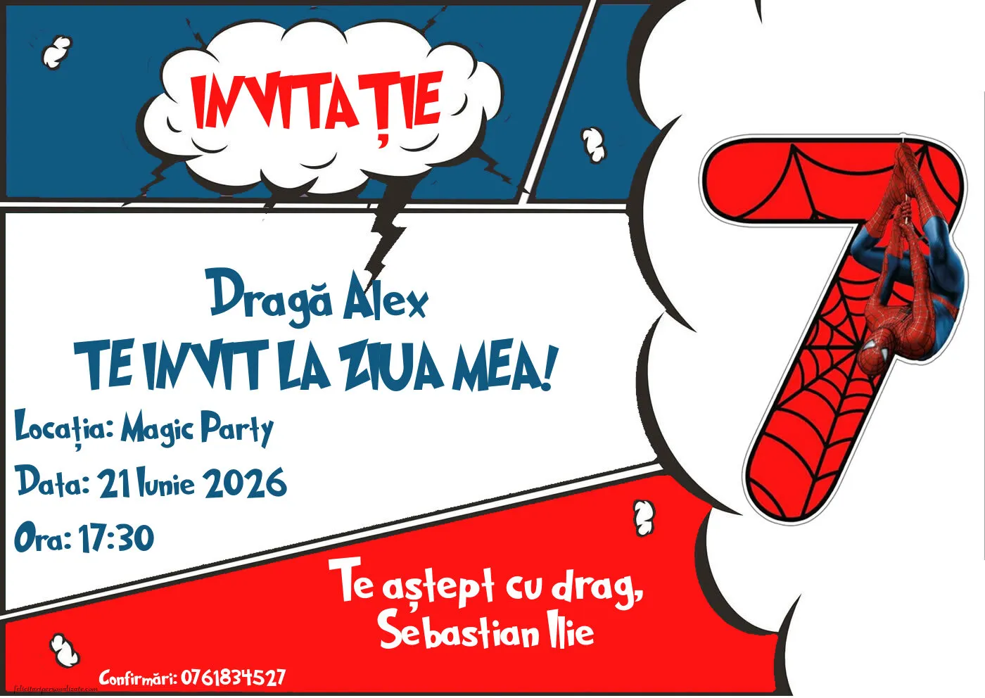 Exemplu completat: Invitație cu Spiderman