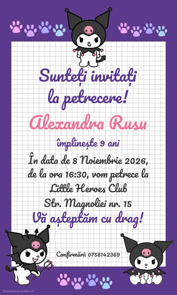 Invitație cu Kuromi
