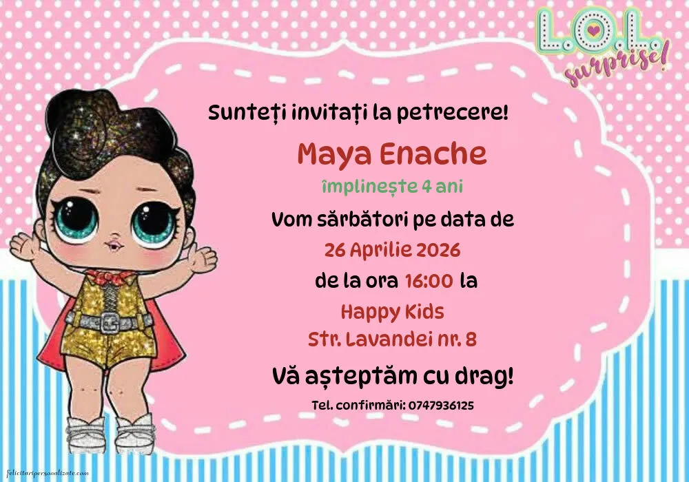 Exemplu completat: Invitație cu LOL Surprise