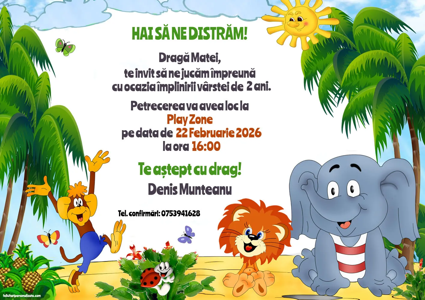 Invitație cu tema jungle