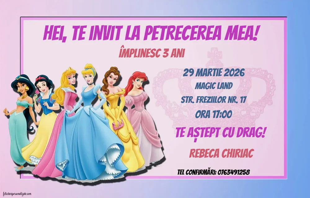 Invitație cu prințese