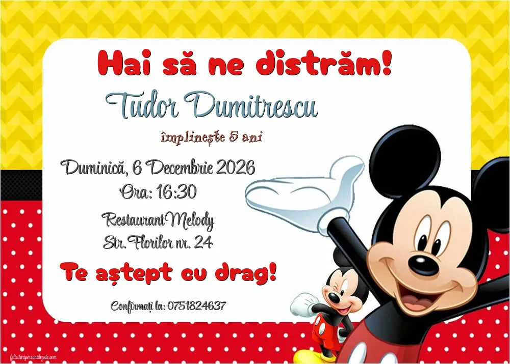 Exemplu completat: Invitație cu Mickey Mouse