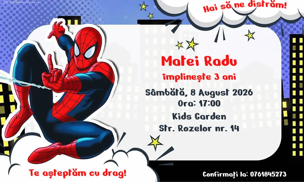 Invitație cu Spiderman