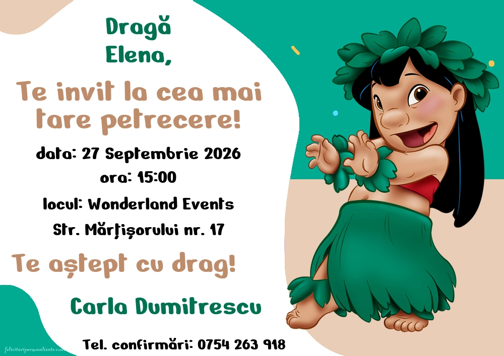 Invitație cu Lilo și Stitch