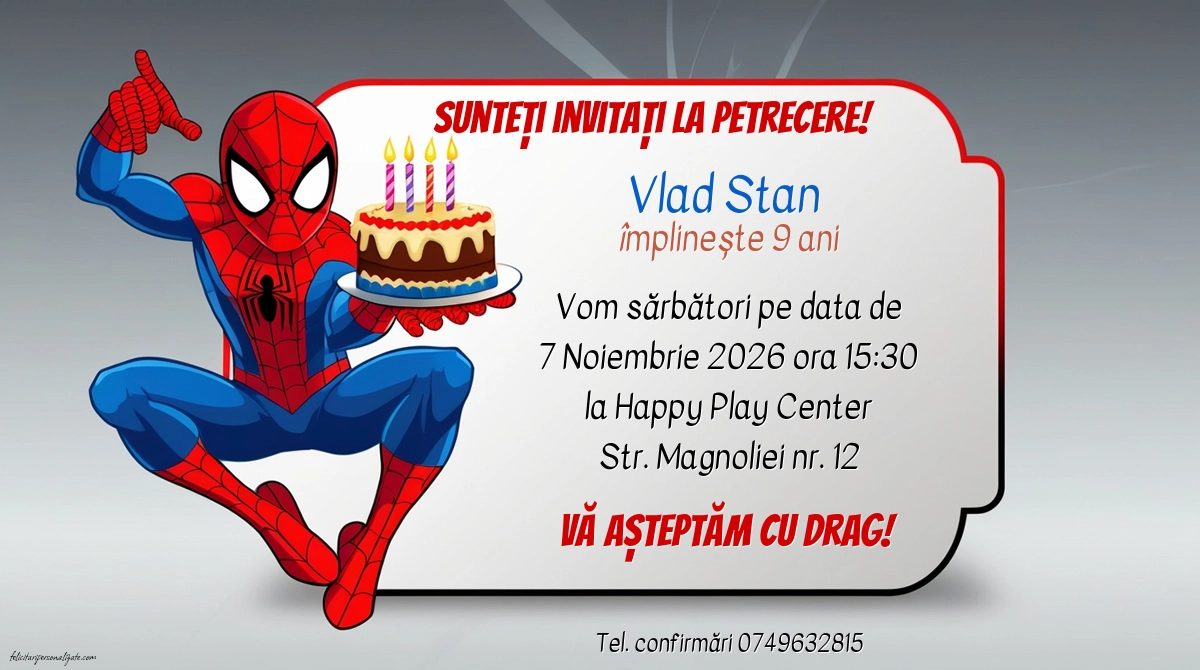 Invitație cu Spiderman