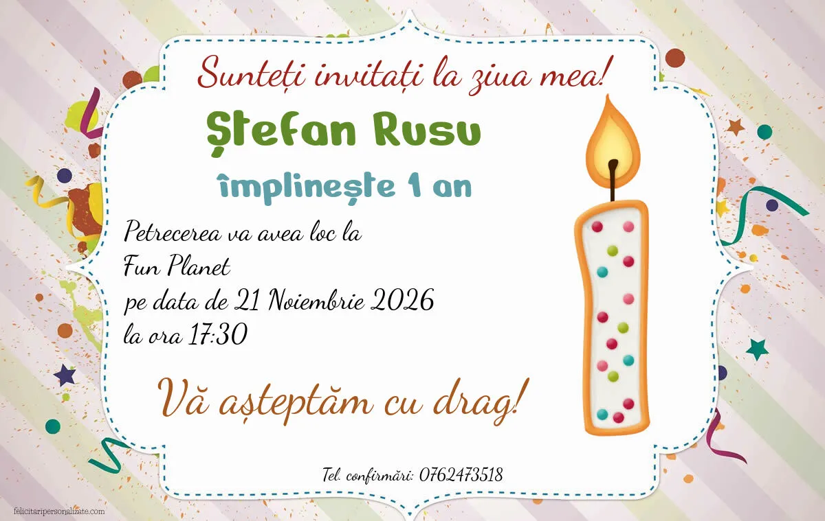 Exemplu completat: Invitație pentru 1 an