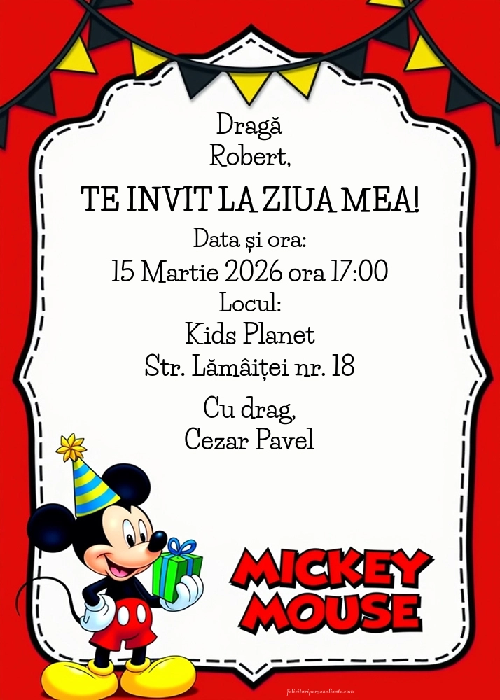 Invitație cu Mickey Mouse