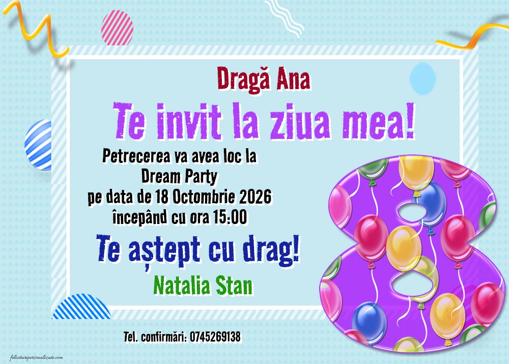 Exemplu completat: Invitație pentru 8 ani