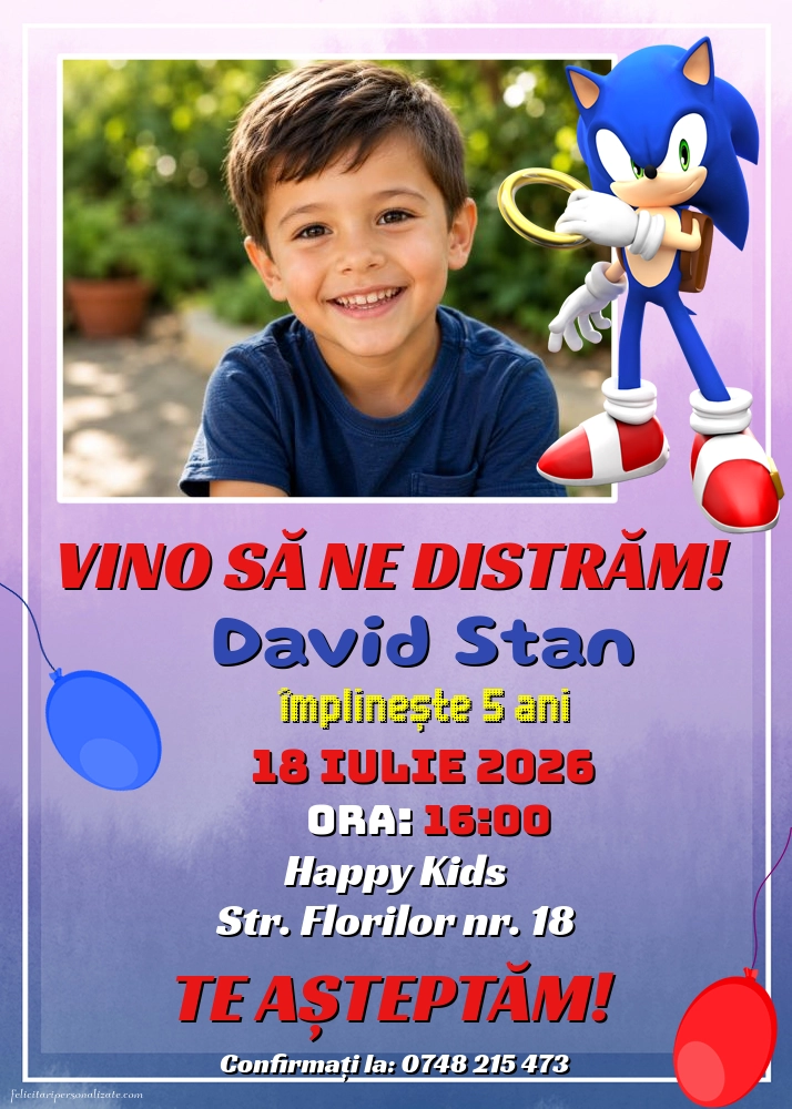 Invitație cu Ariciul Sonic