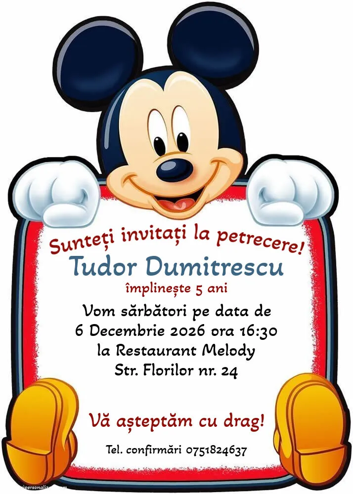 Invitație cu Mickey Mouse