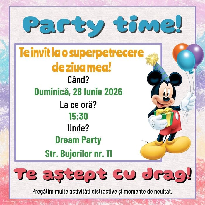 Invitație cu Mickey Mouse