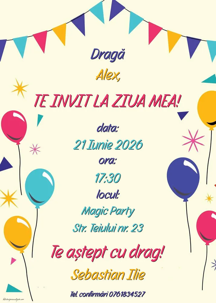 Invitație cu baloane