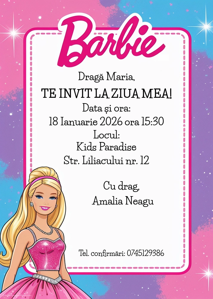Invitație cu Barbie