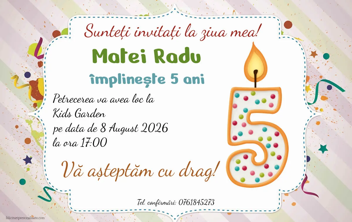 Exemplu completat: Invitație pentru 5 ani