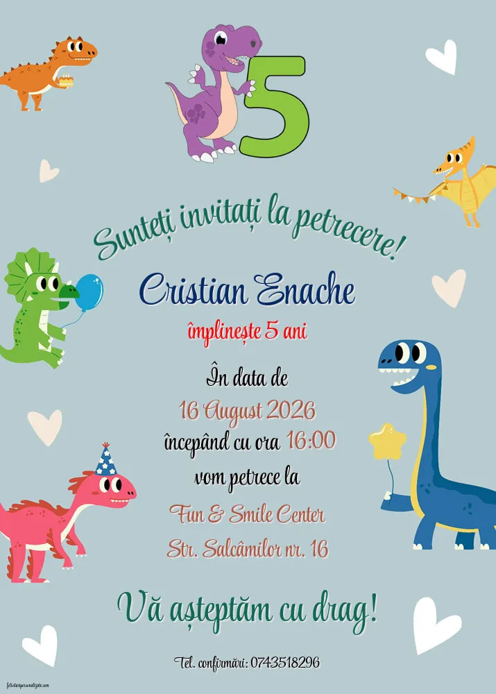 Exemplu completat: Invitație cu dinozaur