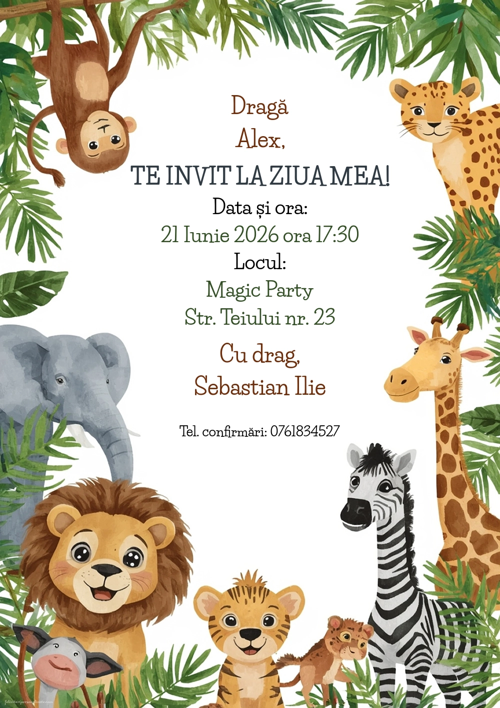 Invitație cu tema jungle