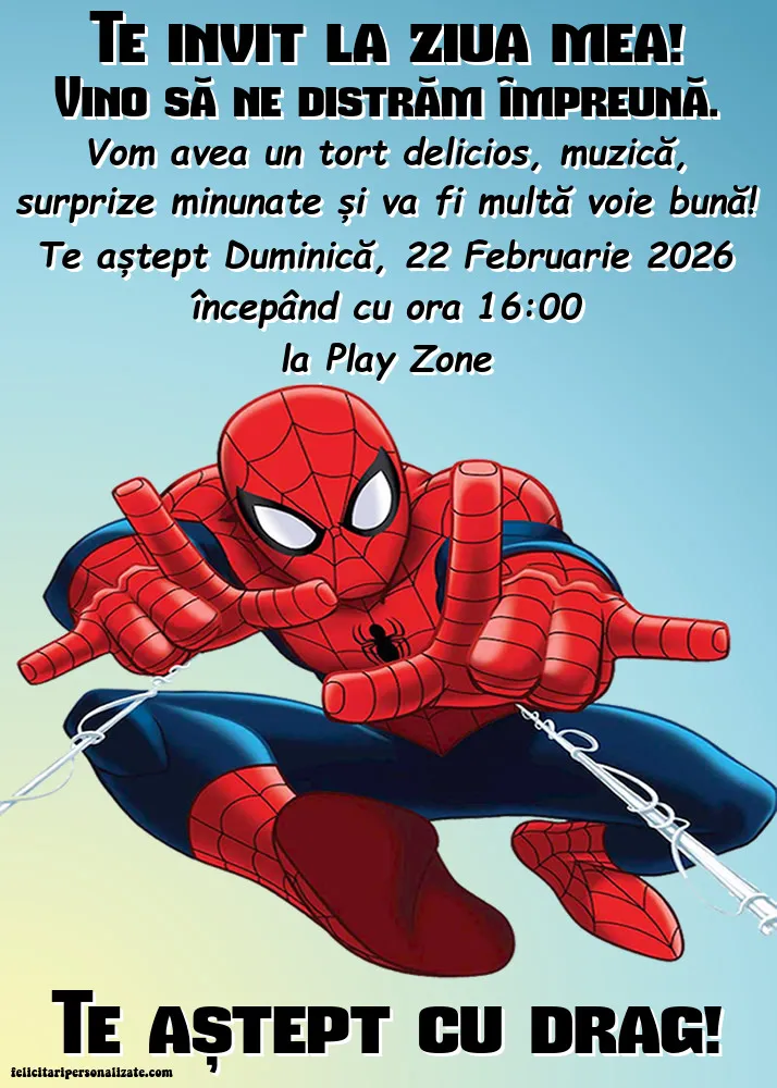 Exemplu completat: Invitație cu Spiderman
