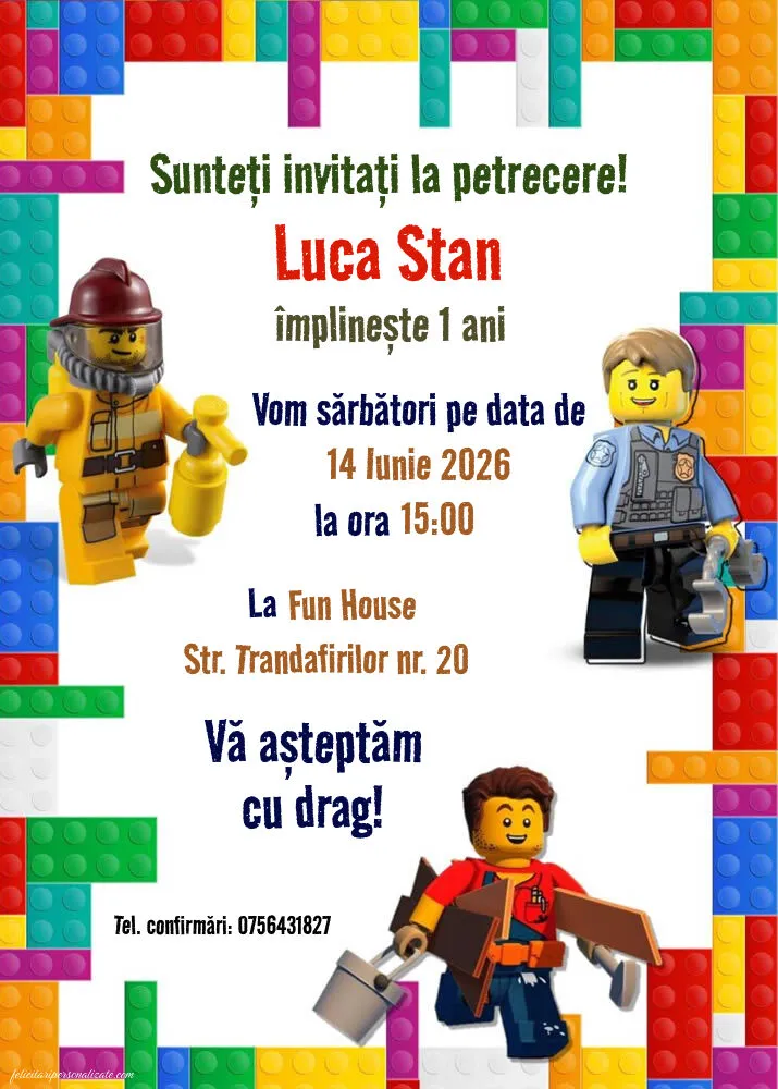 Exemplu completat: Invitație cu LEGO